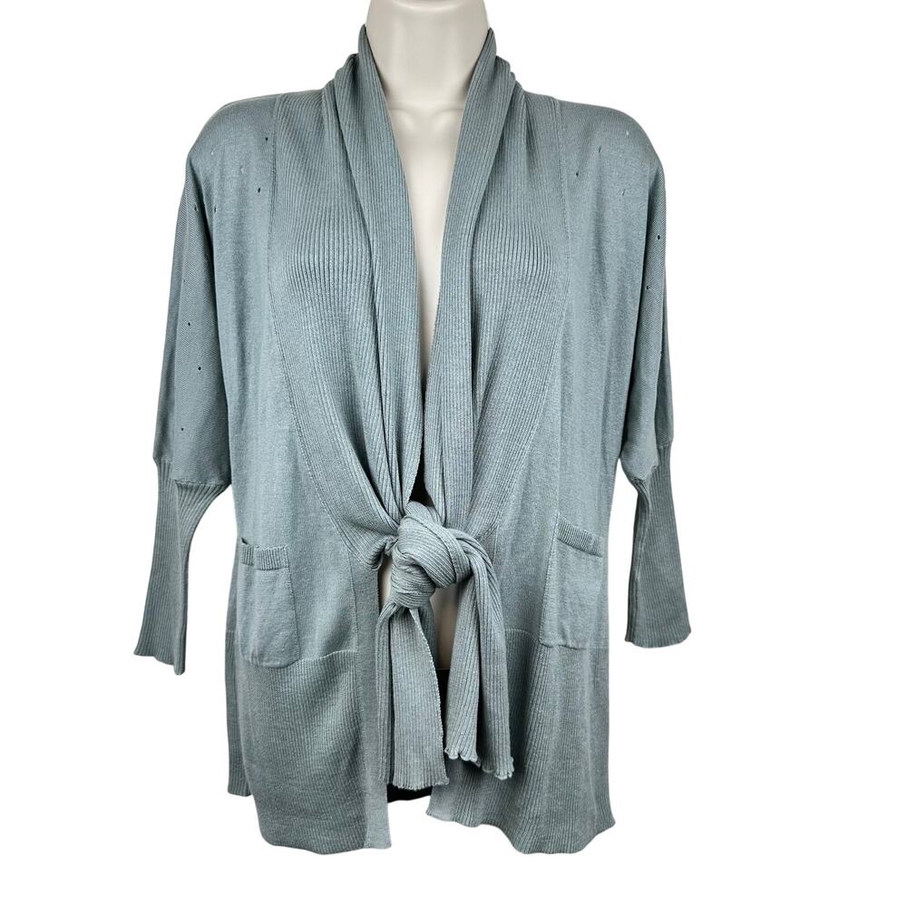 NEW Peruvian Connection Cardigan Sweater Tie Front Pima Cotton Sage Small